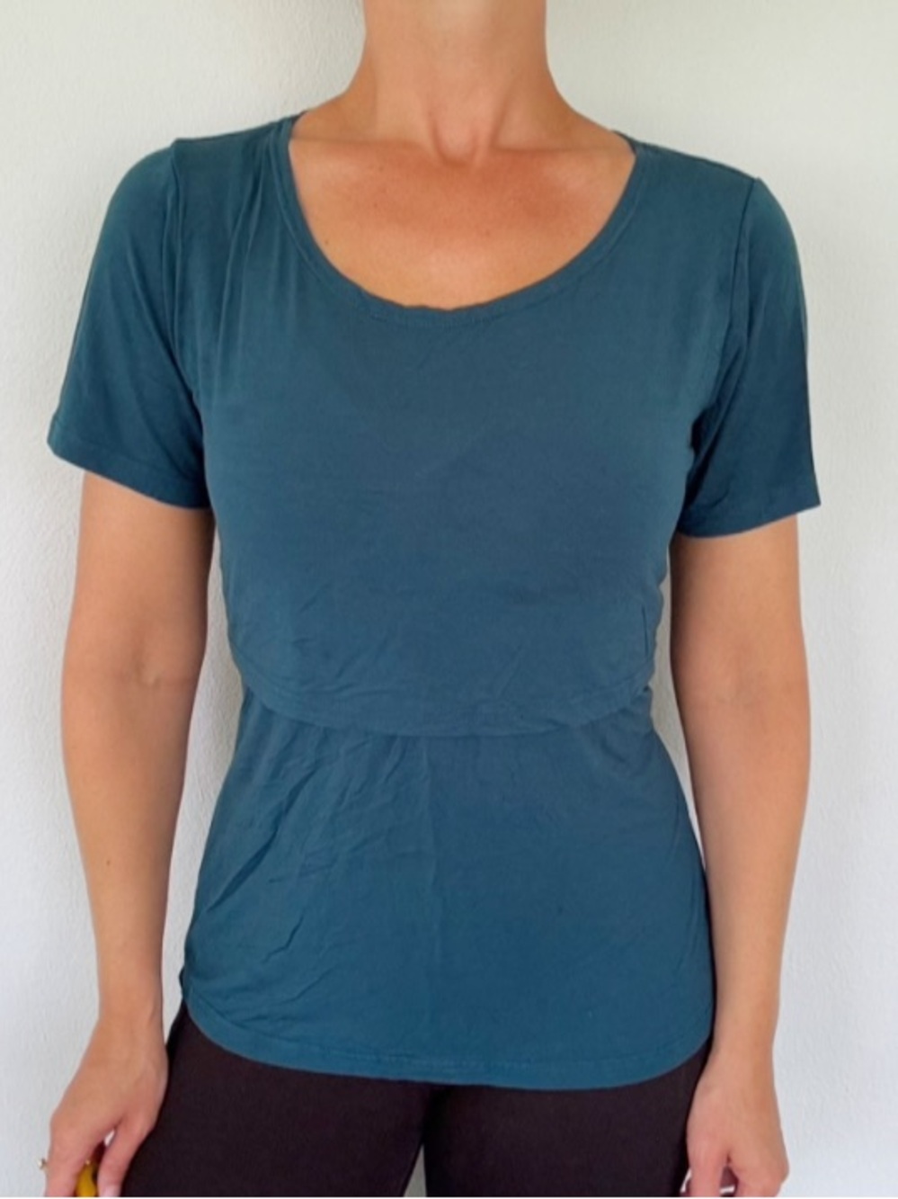 Smallshow nursing teal green layered short sleeve stretch tee size small